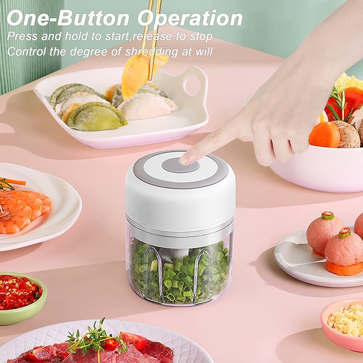 Electric Food Processor, Meat Grinder, Vegetable Chopper, Electric Garlic Chopper, 250ml USB Rechargeable Mini Chopper, Powerful Small Food Processor, Vegetable Mixer, Wireless Food Chopper for Ginger, Chili, Fruits, Meat, E