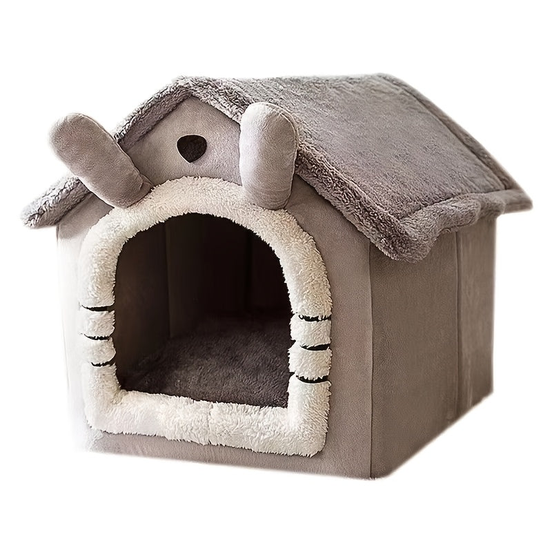 Cozy Pet House for Cats & Dogs - Detachable, Washable Winter Bed | Soft Polyester Cat Cave Nest with Classic Style