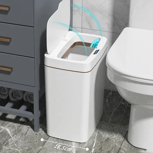 NEW Arrivals 15/18L Smart Sensor Trash Can Garbage Bucket Waterproof Narrow Seam Automatic Trash Bin Wastebasket for Kitchen Toilet Bedroom Home Supplies