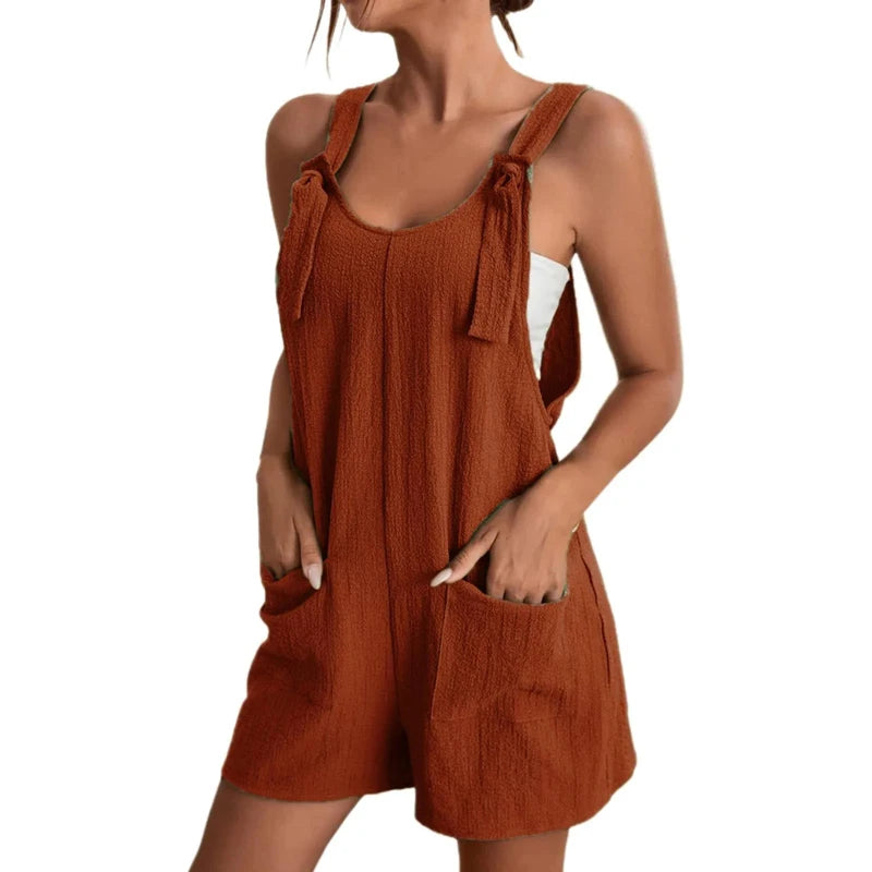 Plus Size Summer Women's Jumpsuit Overalls Short Loose Sleeveless Wide Leg Overall Solid Casual Daily Basic Romper with Pockets