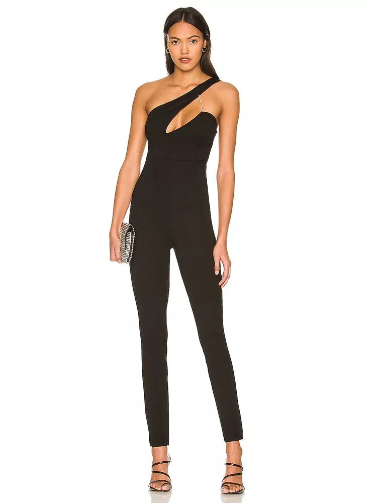 Women's Diamonds Bandage Jumpsuit Sexy Elegant Cut Out Sleeveless Long Jumpsuits Summer Pencil Pants Evening Party Outfit