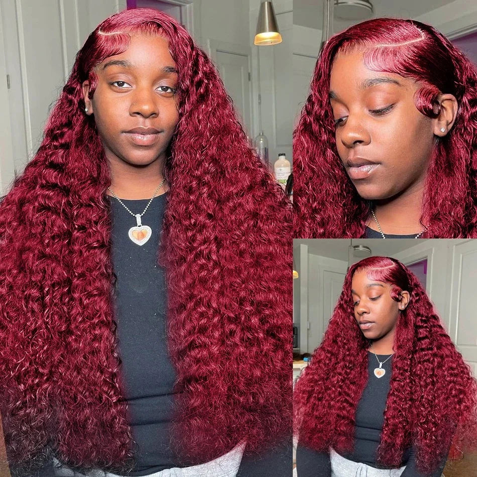 NEW Arrivals 8-36Inches Wet And Wavy 99j Lace Frontal Brazilian Wig Human Hair Burgundy 13x6 HD Lace Frontal Human Natural Hair Wig Red Curly Lace Front Human Hair Wigs