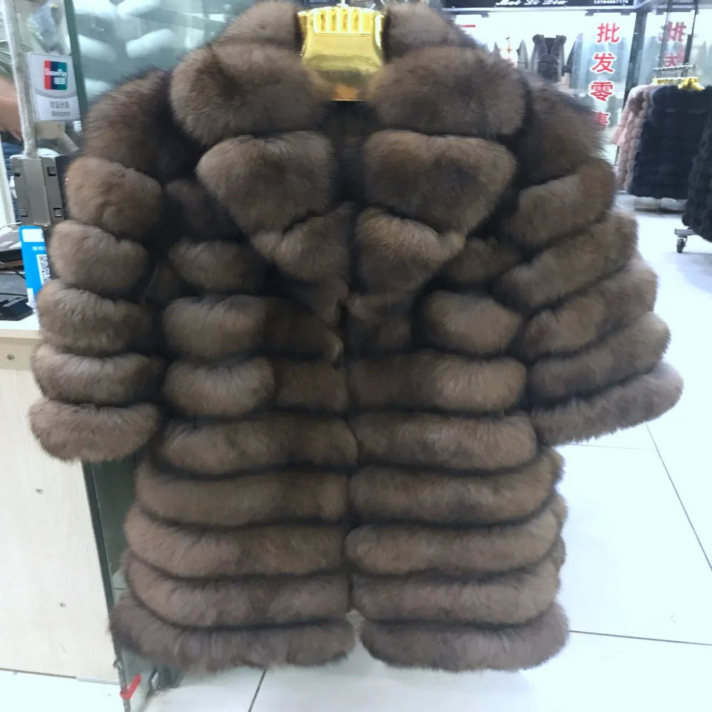 NEW Arrivals UK Extra Large Size 3 Colors Ladies Suit Collar Winter Real  Fox Fur Coat Thick Warm  Sable Women's Light Brown Long Jacket The Real Fox Fur Coat for Women