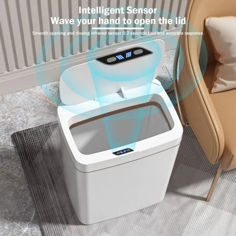 NEW Arrivals 15/18L Smart Sensor Trash Can Garbage Bucket Waterproof Narrow Seam Automatic Trash Bin Wastebasket for Kitchen Toilet Bedroom Home Supplies