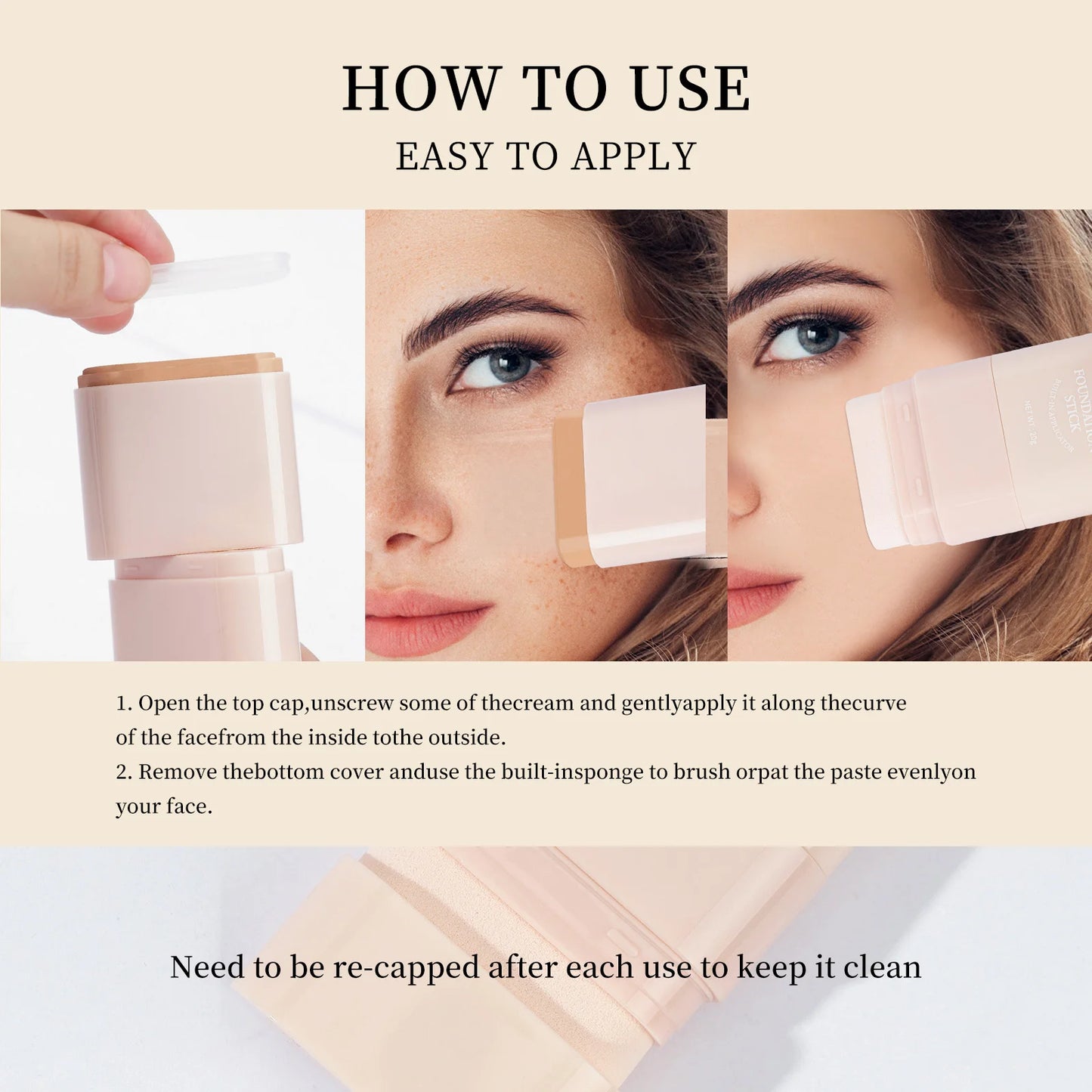 Two In One Concealer Foundation Stick Facial Matte Waterproof Bronzer Contouring Face Coverage Moisturizing Makeup Cream