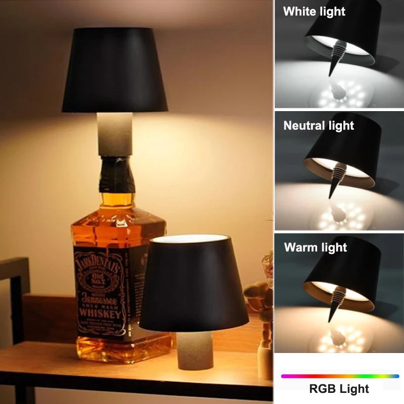 NEW Arrivals USB Rechargeable Wine Bottle LED Mood Lamp 2000mAh Touch Stepless Dimmer RGB 3 Color RGB White Cordless Pub Table Night Light
