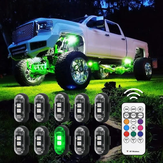 2-4-10-12-20 PCS Set Remote Control Footwell Lights Rechargeable RGB LED StrobeL Light Wireless 8 Colors Custom Lighting, Exterior Interior Decorative