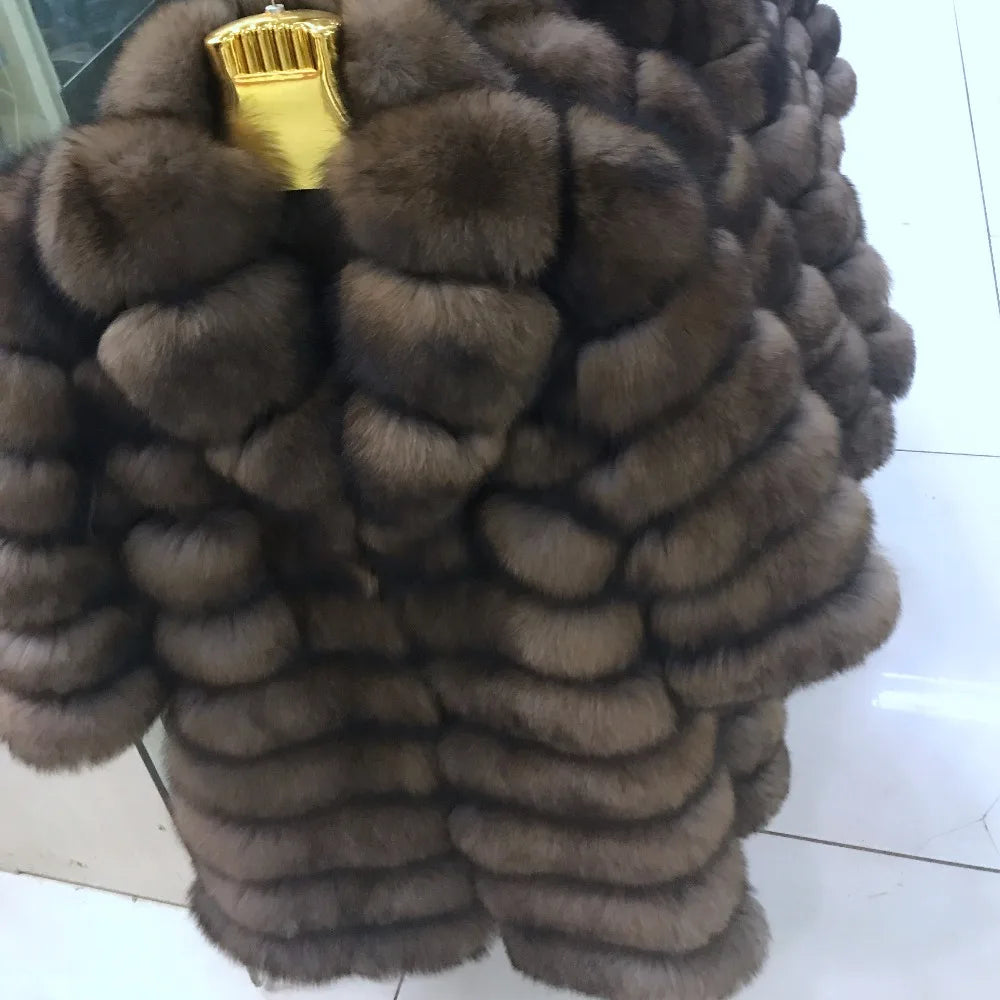 NEW Arrivals UK Extra Large Size 3 Colors Ladies Suit Collar Winter Real  Fox Fur Coat Thick Warm  Sable Women's Light Brown Long Jacket The Real Fox Fur Coat for Women