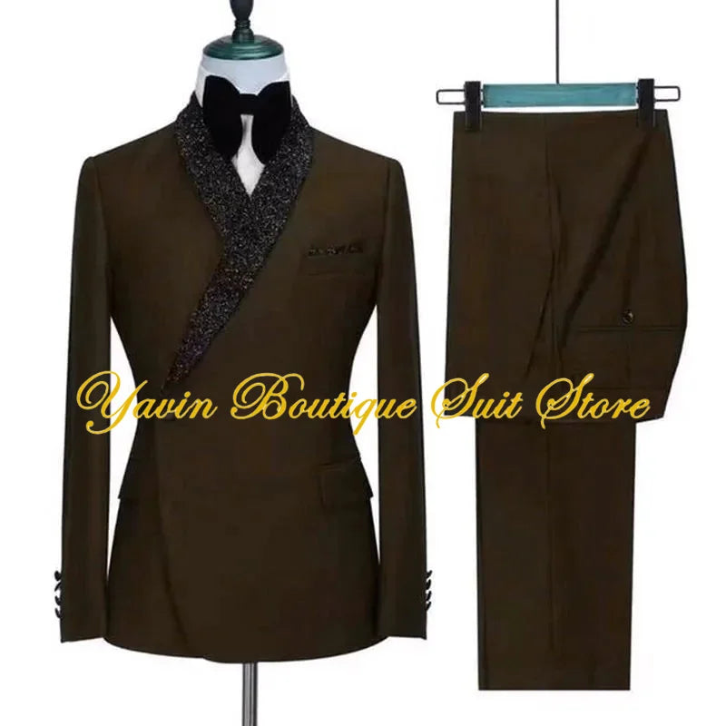 NEW Arrivals 2PCS Set S-5XL Black Collar 4 Colors Men Formal Business Dinner Suits Regular Fit Latest Design Wedding Best Man Suit For Men Blazer Sets Groom Tuxedos Men Luxury Fashion Clothing Supplies