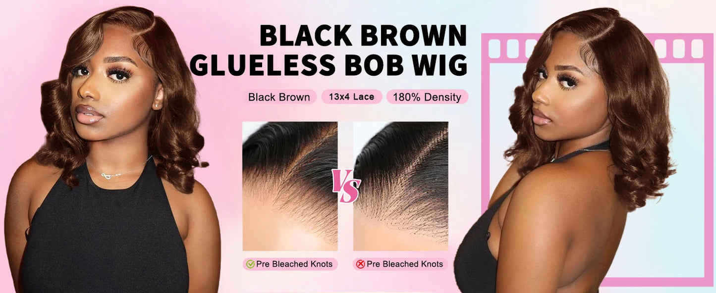 Just Arrived Body Wave 250% Density Chocolate Brown Short Bob Wig 13x4 HD Lace Front Wig 100% Human Hair Wigs Loose Wave Bob Wigs For Women