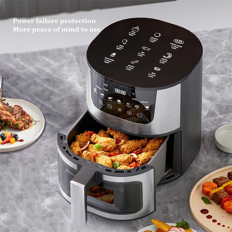 1400W 7L Electric Air Fryer Large Capacity Convection Oven Deep Fryer Without Oil Kitchen 360° Baking LED Touch Screen Air Fryer