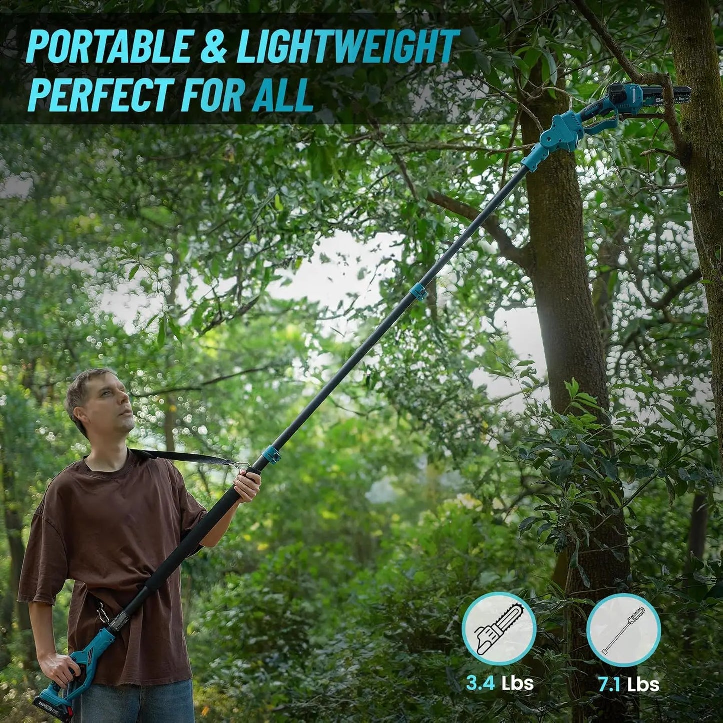 NEW Set Garden Wire Saw, 21V Lithium Battery Powered Pruning Saw, Telescope Long-Handled Pole Chainsaw, Garden Pruning Shears Electric Scissors Logging Saw Home Gardening Supplies