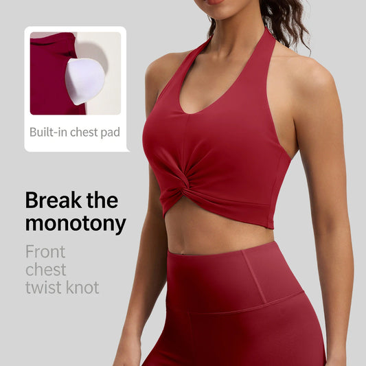 5 Colors S-2XL Plus Size Twist Front Halter Sports Sexy Bra with Built-In Pads, Cropped Yoga Pilates Tank Tops for Women, Breathable Fitness Workout Top Sports Apparel Clothing Accessories