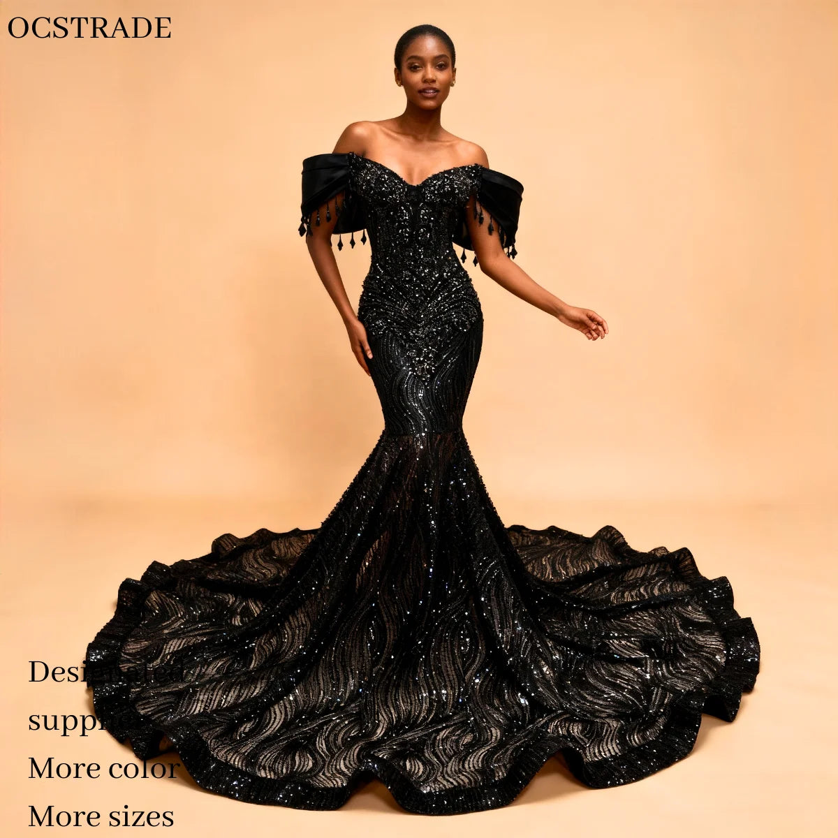 New Arrivals 15 Colors Black Rhinestones Crystal. Appliques Decoration With Hang Off the Shoulder Elegant Prom Dresses Mermaid Ball Gown Red Carpet Celebrities Luxury Apparel Supplies