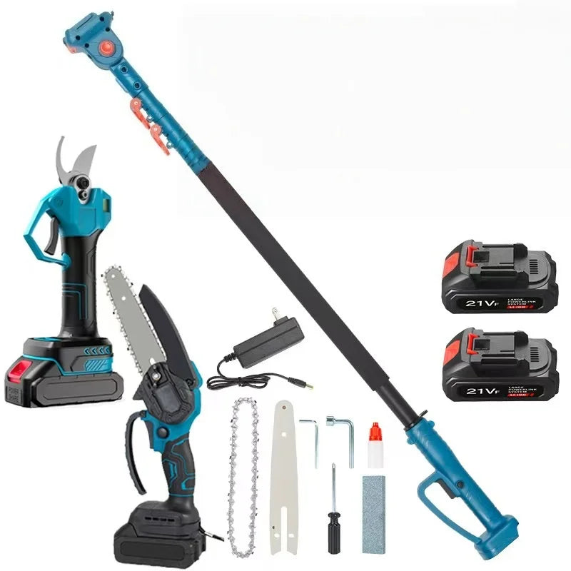 NEW Set Garden Wire Saw, 21V Lithium Battery Powered Pruning Saw, Telescope Long-Handled Pole Chainsaw, Garden Pruning Shears Electric Scissors Logging Saw Home Gardening Supplies