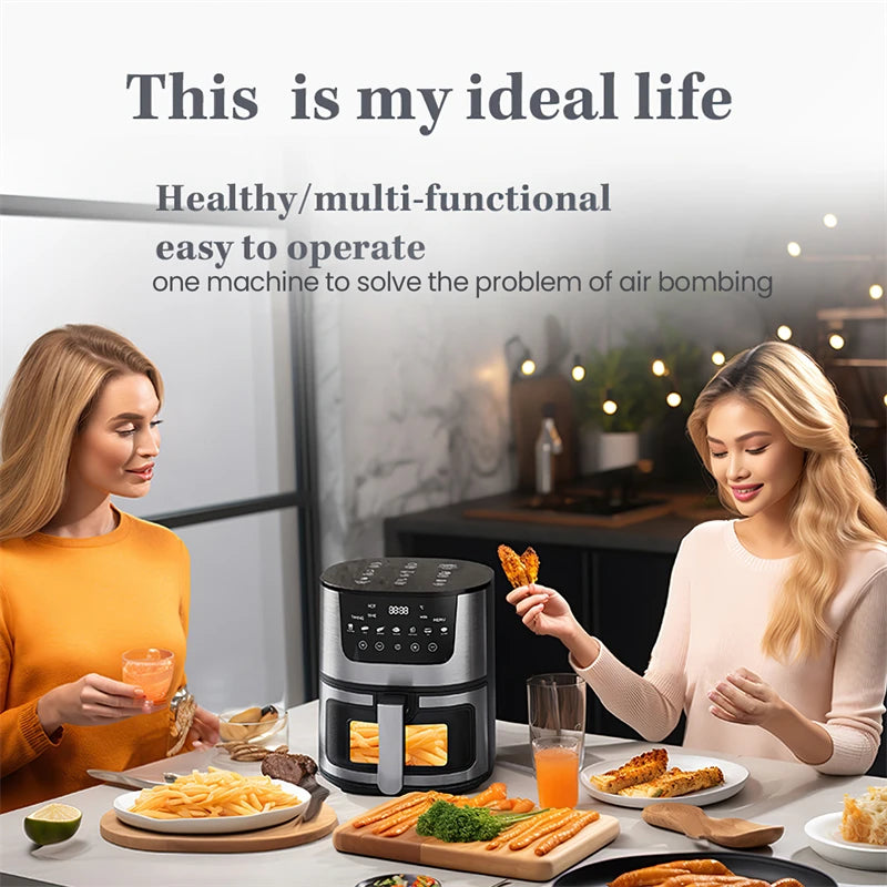 1400W 7L Electric Air Fryer Large Capacity Convection Oven Deep Fryer Without Oil Kitchen 360° Baking LED Touch Screen Air Fryer