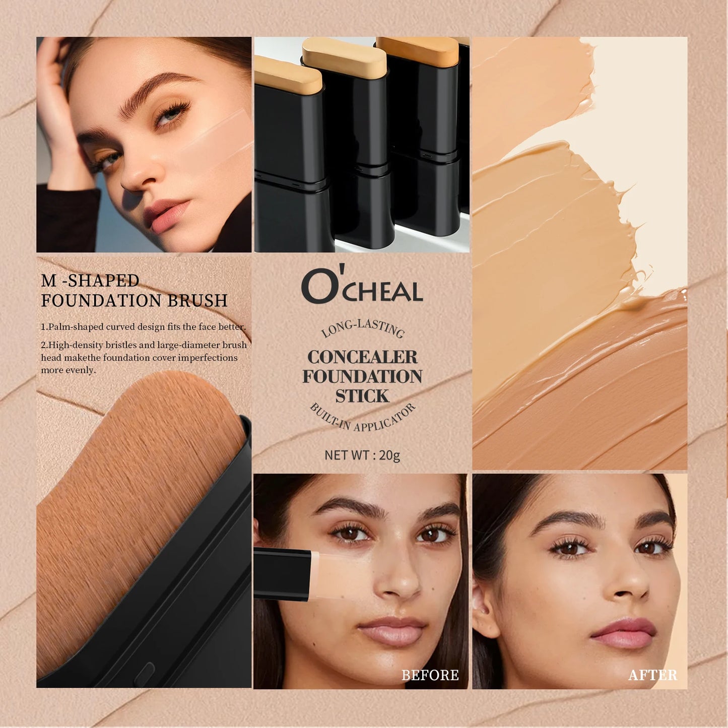 Two In One Concealer Foundation Stick Facial Matte Waterproof Bronzer Contouring Face Coverage Moisturizing Makeup Cream