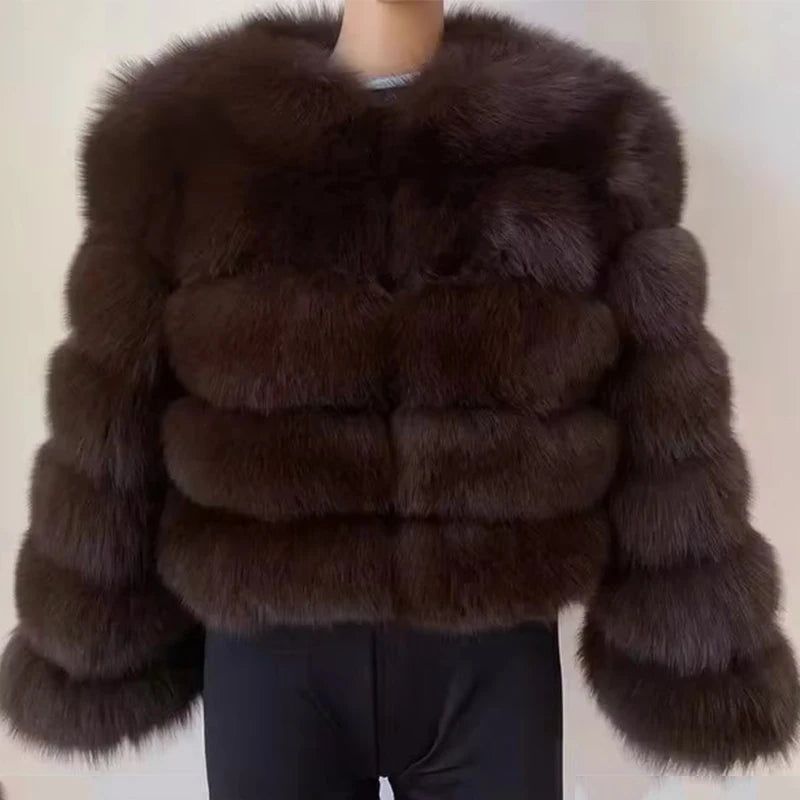 NEW Luxury High Quality Italian Style  Faux Raccoon Fur Coat Women Jacket Winter Warm Snow Clothes Supplies Coat Women Fluffy Jacket Thick Furry Fur Outwear Female Girls Luxury Fashion Clothing Products