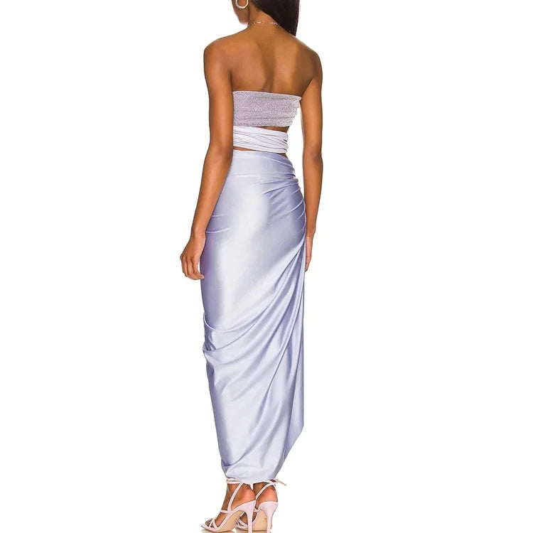 Pearl Shoulder Strap Cutout Shiny Texture One Piece Swimsuit and Skirt  Swimwear Women Beachwear Bathing Suit bikini set