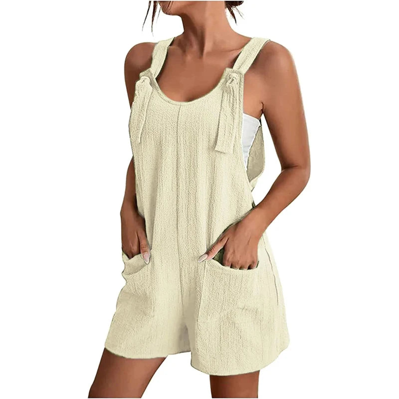 Plus Size Summer Women's Jumpsuit Overalls Short Loose Sleeveless Wide Leg Overall Solid Casual Daily Basic Romper with Pockets