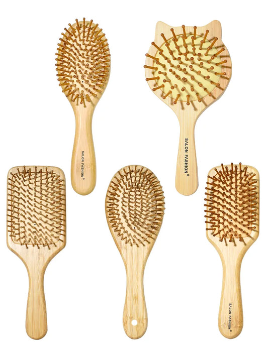 BAMBOO Hair Brush Nature Wooden Anti-Static Detangle Brush Hair Scalp Massage Comb Air Cushion Styling Tools for Women Men