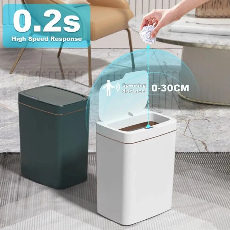 NEW Arrivals 15/18L Smart Sensor Trash Can Garbage Bucket Waterproof Narrow Seam Automatic Trash Bin Wastebasket for Kitchen Toilet Bedroom Home Supplies