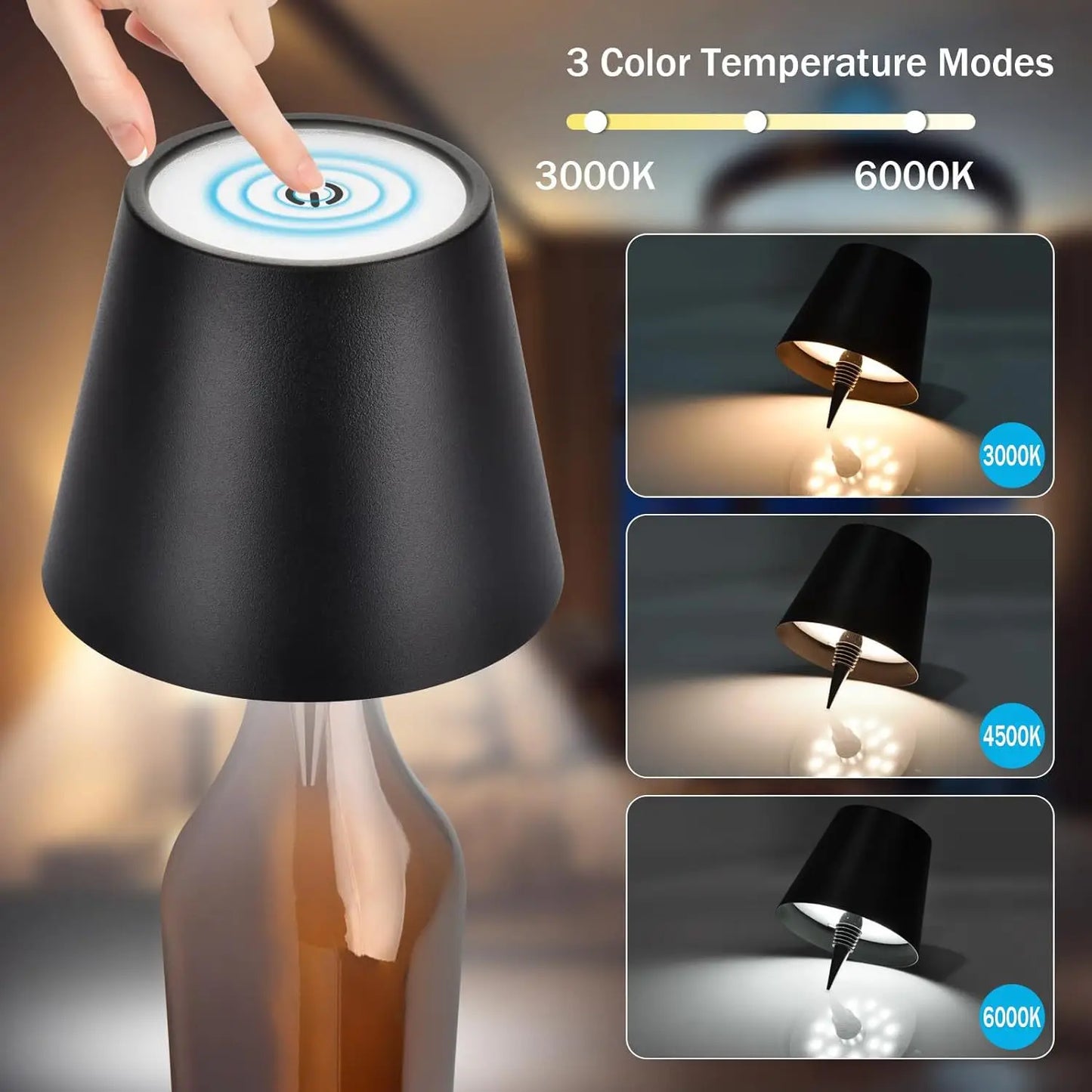 NEW Arrivals USB Rechargeable Wine Bottle LED Mood Lamp 2000mAh Touch Stepless Dimmer RGB 3 Color RGB White Cordless Pub Table Night Light