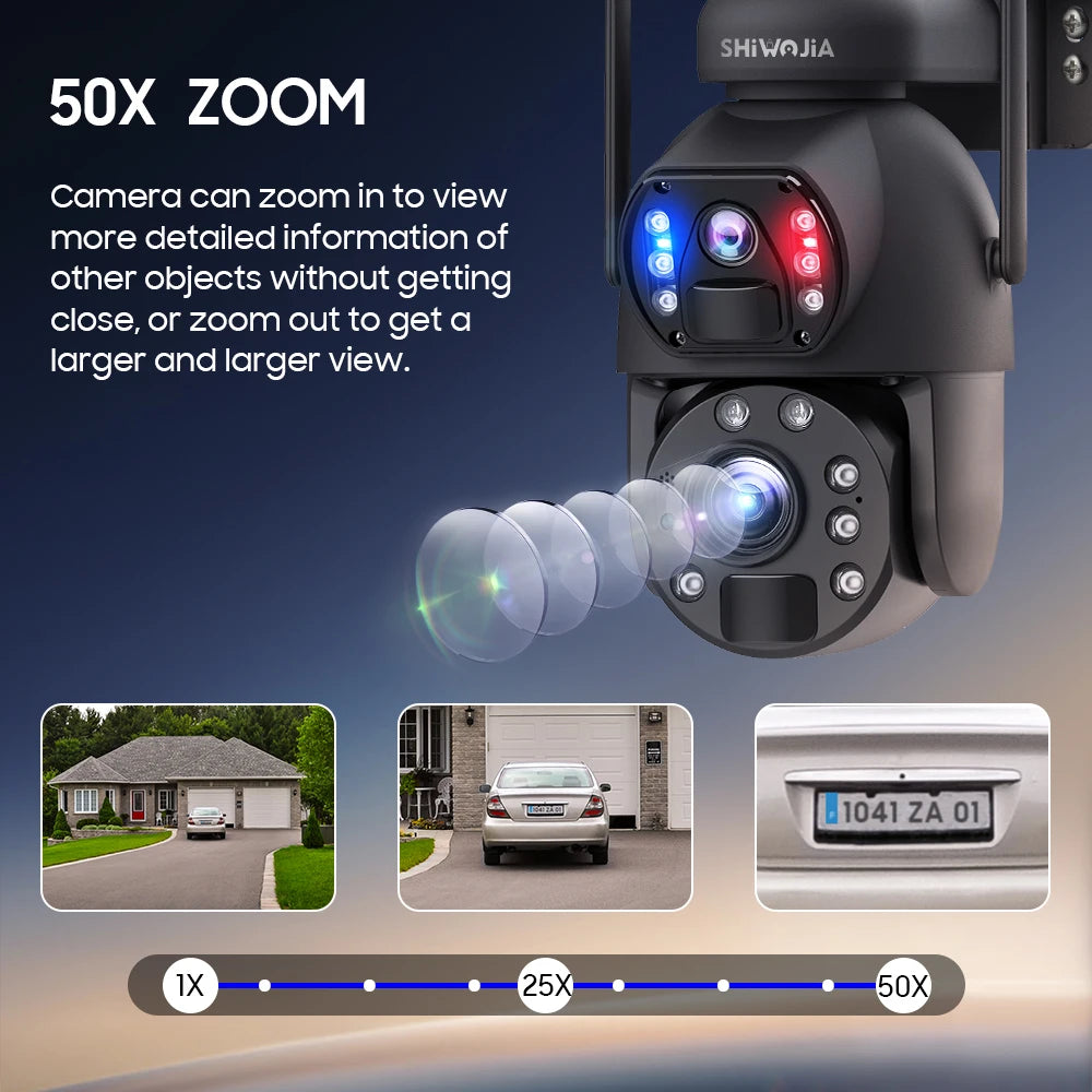 NEW 50X ZOOM 12MP 4G Sim Solar Camera Outdoor 360° Wireless WI-FI Battery Security Cameras Solar Panel PIR Night Vision Recording Home Office Factory Security Systems