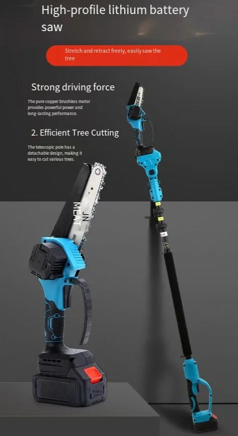 NEW Set Garden Wire Saw, 21V Lithium Battery Powered Pruning Saw, Telescope Long-Handled Pole Chainsaw, Garden Pruning Shears Electric Scissors Logging Saw Home Gardening Supplies