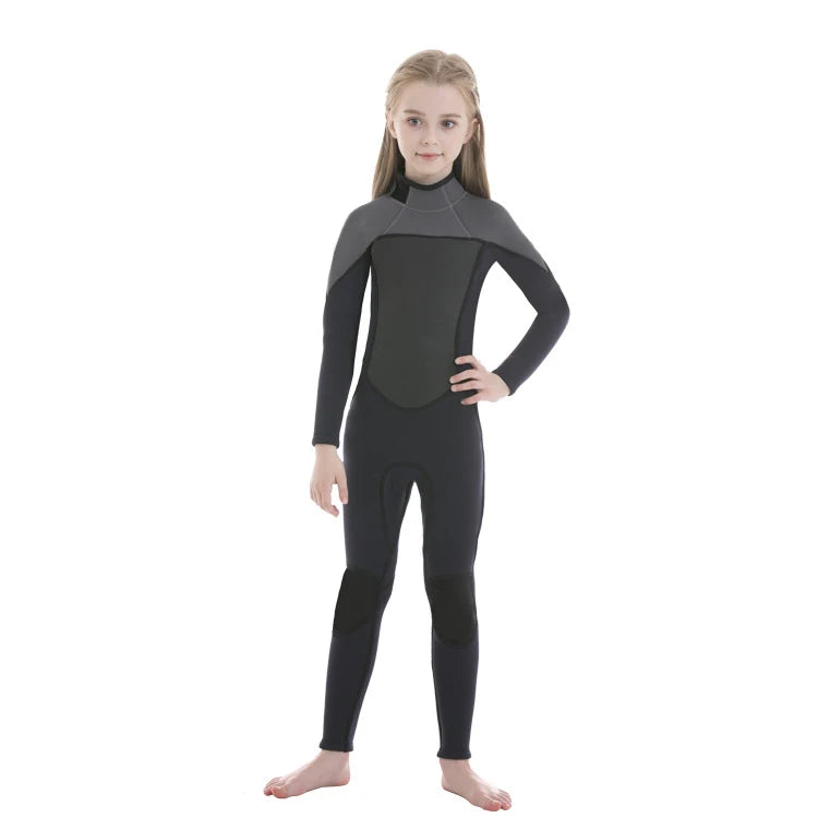 Neoprene Wetsuit 2.5MM Children Unisex One Piece Girls and Boys Surfing Diving Scuba Snorkeling Training Swimsuit Waterproof Warm Long Sleeve Sunscreen Children Water Sports Apparel Clothing Supplies