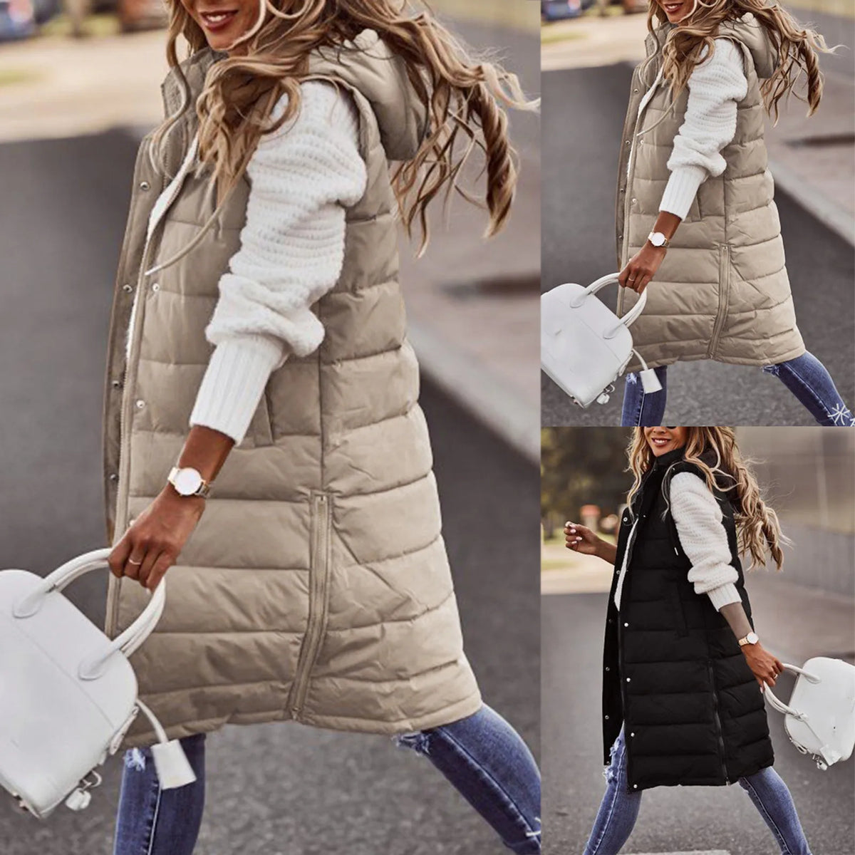 10 Colors S-5XL Plus Size Women's Autumn Spring Solid-Color Hooded Single-Button Mid-Length Cotton Long  Vest Coat Cardigan Outerwear Top  Fashion Women Casual Apparel Supplies