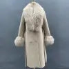 10 Colors Autumn Winter  Wool Cashmere Lady Luxury Coat With Real Natural Soft Fox Fur Collar Wedding Guest Evening Party Ladies Luxury Apparel Supplies
