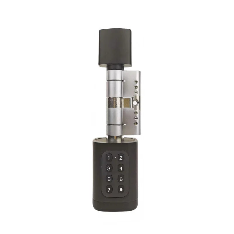 Home Office Aluminum Alloy Bluetooth APP Control Keypad Black/Silver Cylindrical Lock with 30 to 30 Millimeters Lock Tongue Two Keys for 35-45mm Door Thickness