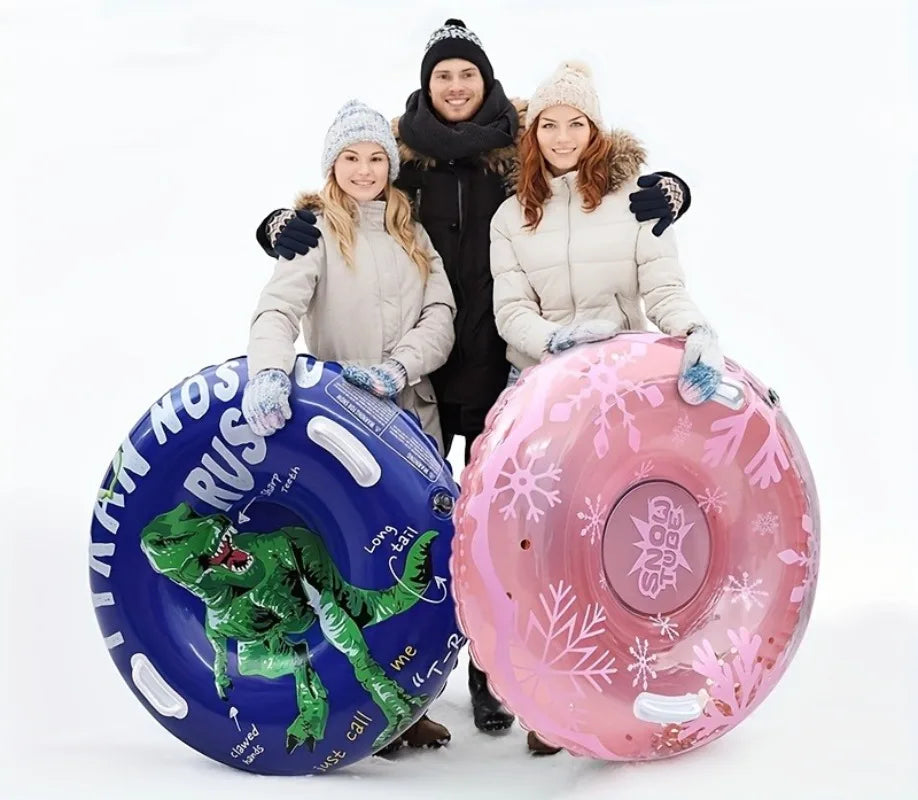 NEW Arrivals Adults Children Inflatable Snow Tube Thickened PVC Heavy Duty Bottom Sled with Handles Dinosaur Winter Sport Tubing Sledge Outdoor Snow Iced Winter Sports Accessories