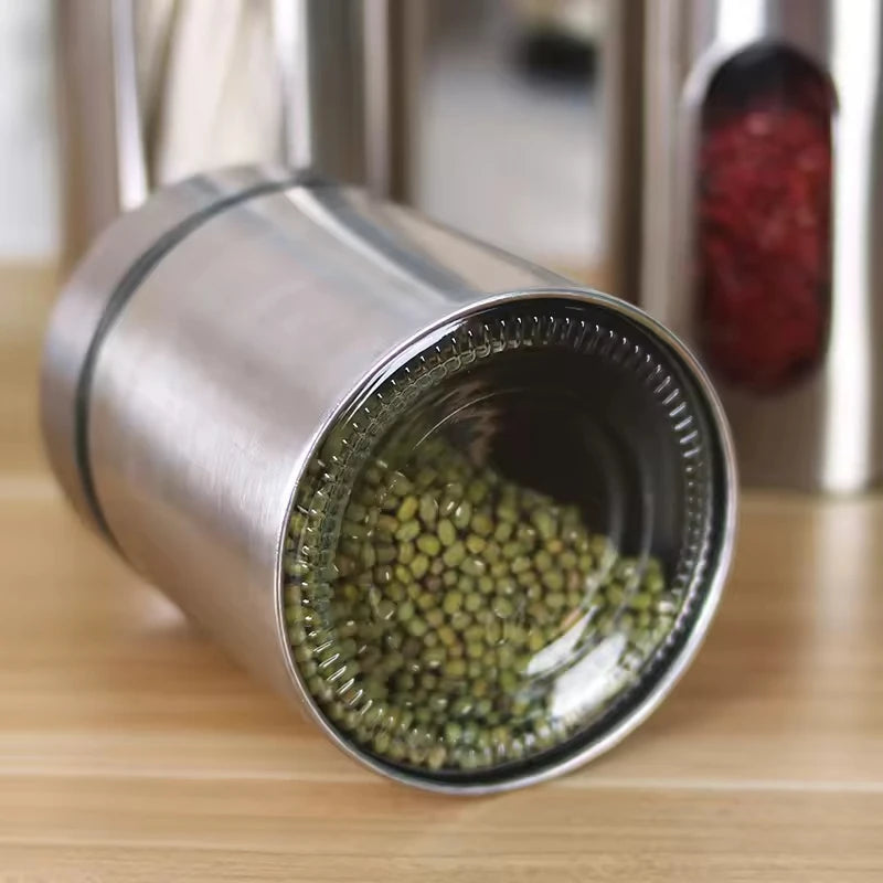 NEW 600/950/1300/1800ml Food Storage Bottles Stainless Steel Clear Dry Food Container with Lids Kitchen Durable Cereal Dispenser Rice Beans Spice Storage Jars Kitchenware Accessories Cooking Tools
