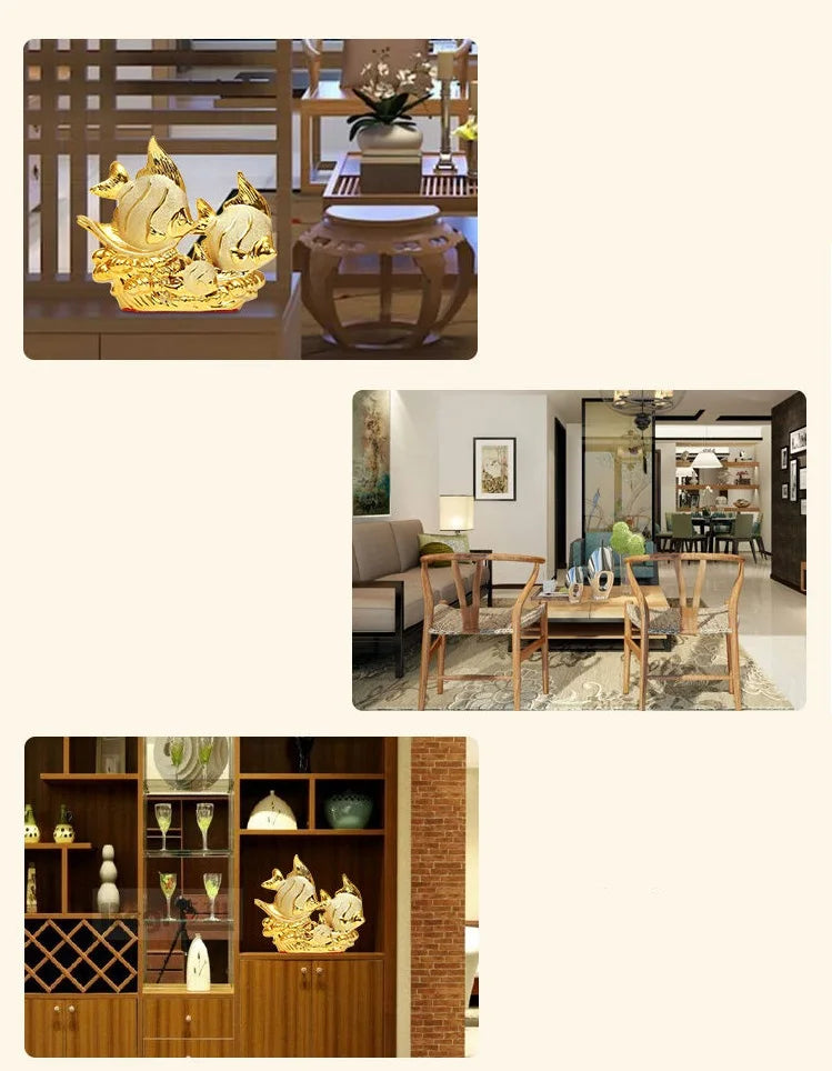 European Wedding Decor Crafts Ceramic Creative Room Decoration Handicraft Gold Fish Porcelain Figurines Decorations W4375