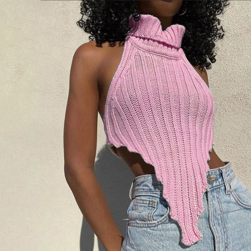 8 Colors S-3XL Women Irregular Sexy Tops Vest Knitwear Sweater Fashion Clothing Blouses Pullovers Turtleneck Sweaters Women Knitted Vest Women Casual  Apparel Accessories