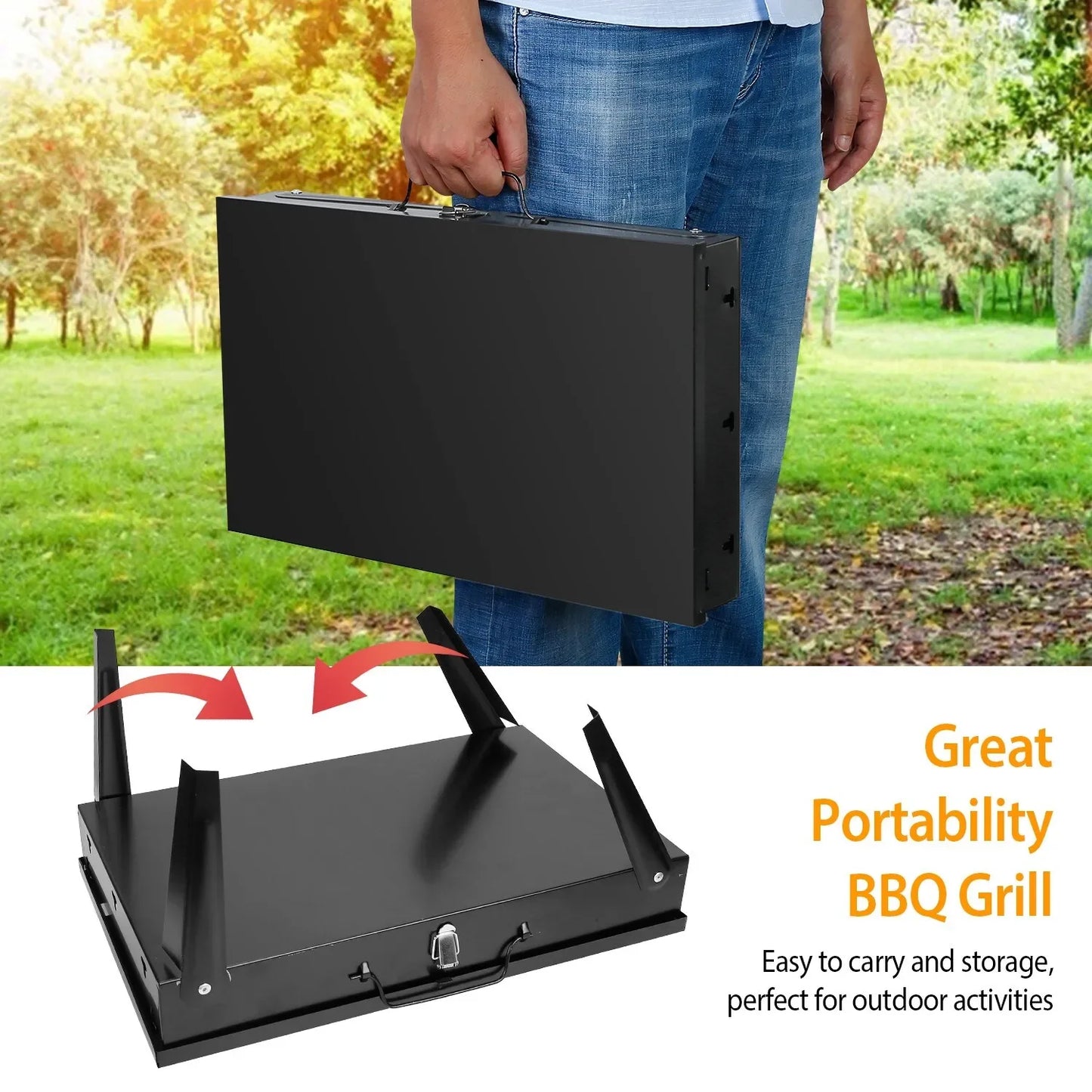 NEW Charcoal BBQ Grill Folding in Bag Outdoor Barbecue Charcoal Grill Portable BBQ Lightweight Smokeless Grill Outdoor Camping Garden Picnics Cooking Supplies