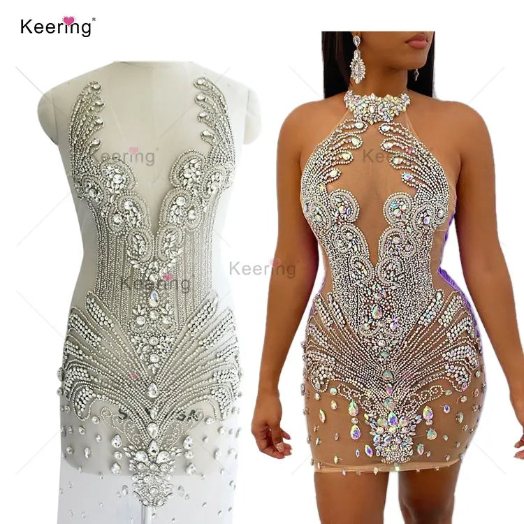 18 Colors One Size (86x45cm) Women's Luxury Rhinestones Crystal  Bodice Appliques Crystal Panel Celebrities Dress Wedding Guest Party Prom Sexy Evening Party Mini Gown Ladies Luxury Clothing Supplies