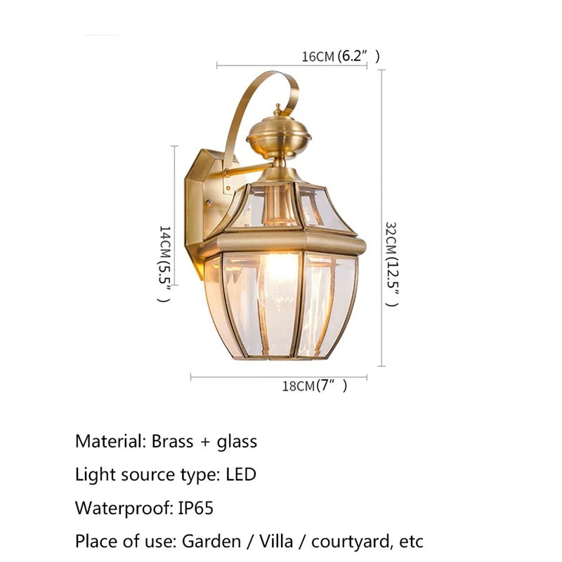 Villa Home Luxury Retro Outdoor Large Brass Wall Lamp 32/37/50cm Waterproof IP65 Sconces LED Lighting for Home Porch Courtyard