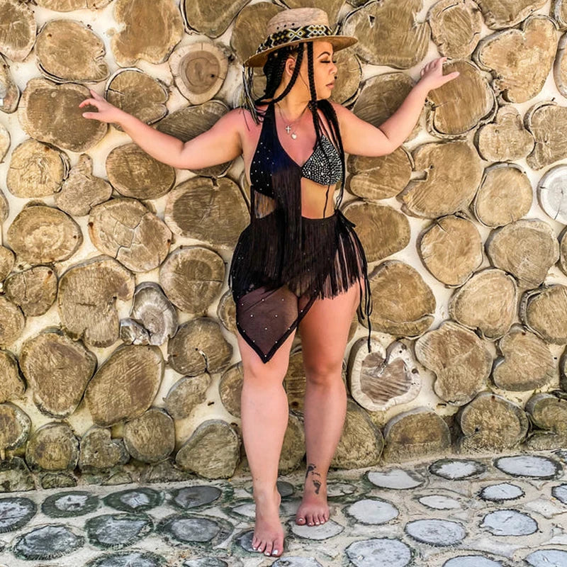 NEW Arrivals S-5XL Plus Size Hot Selling 2026 Women Summer Suspenders Tight Tassel Hot Diamond Sexy Dress