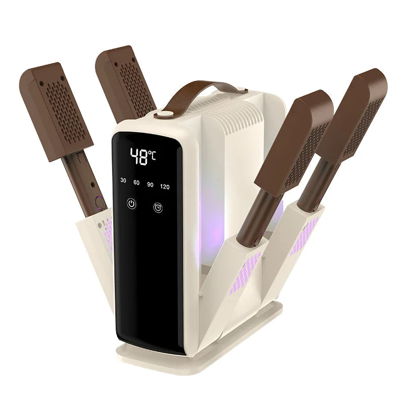 Digital Display Smart Timer Electric UK/AU/US Plug Shoe Dryer Foldable Four-Arm Fast Drying Dehumidifying Constant Temperature Shoe Dryer for Home Use Outdoor Travel Hotels Business Trip Portable Foldable Shoes Dryer