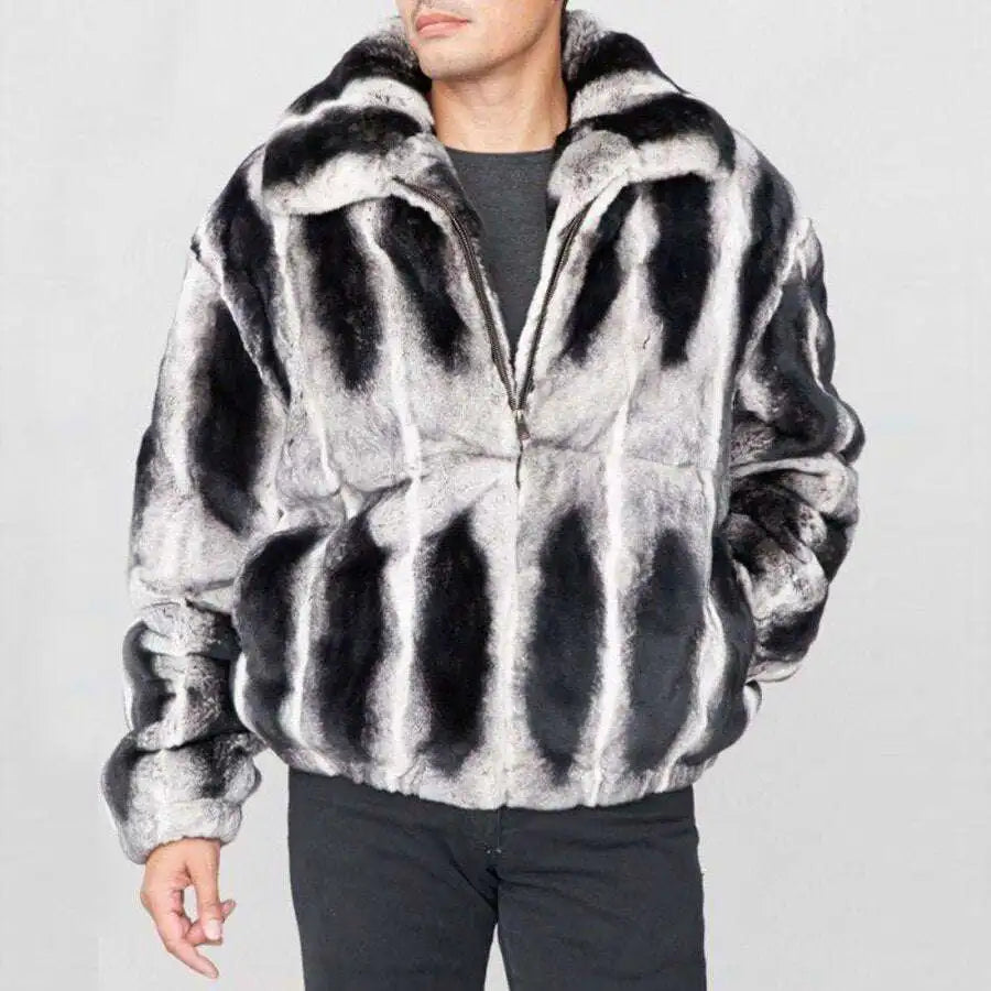 New Design S-3XL Plus Size Men's Winter Fur 100% Chinchilla & Red Color Jacket Casual Fashion Real Rex Rabbit Fur Overcoat with Long Zipper Real Fur Coat Bomber Style Men Luxury Apparel Supplies