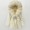 12 Colors Small Medium Size  New Winter Cashmere Wool Blends Women Natural Fox Fur Collar Hooded Slim Fit Suit Double Sided Woolen Trench Coat Women Winter Apparel Supplies