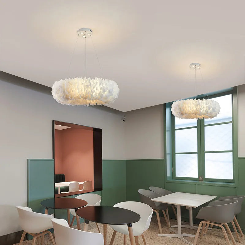 NEW  Nordic Luxury Goose Feather Chandelier Modern Living Room Decoration Pendent Lamp Dining Bedroom Ring Ceiling Hanging Ceiling Light Home Lighting Supplies