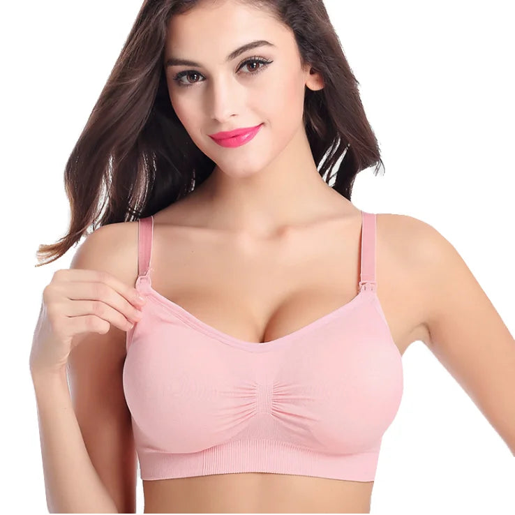 12 Colors S-4XL Plus Size  Non-Underwire Double Seamless Lactation Bra Postpartum Breast Feeding Underwear with Removable Breathable Breast Pad Women's Underwear