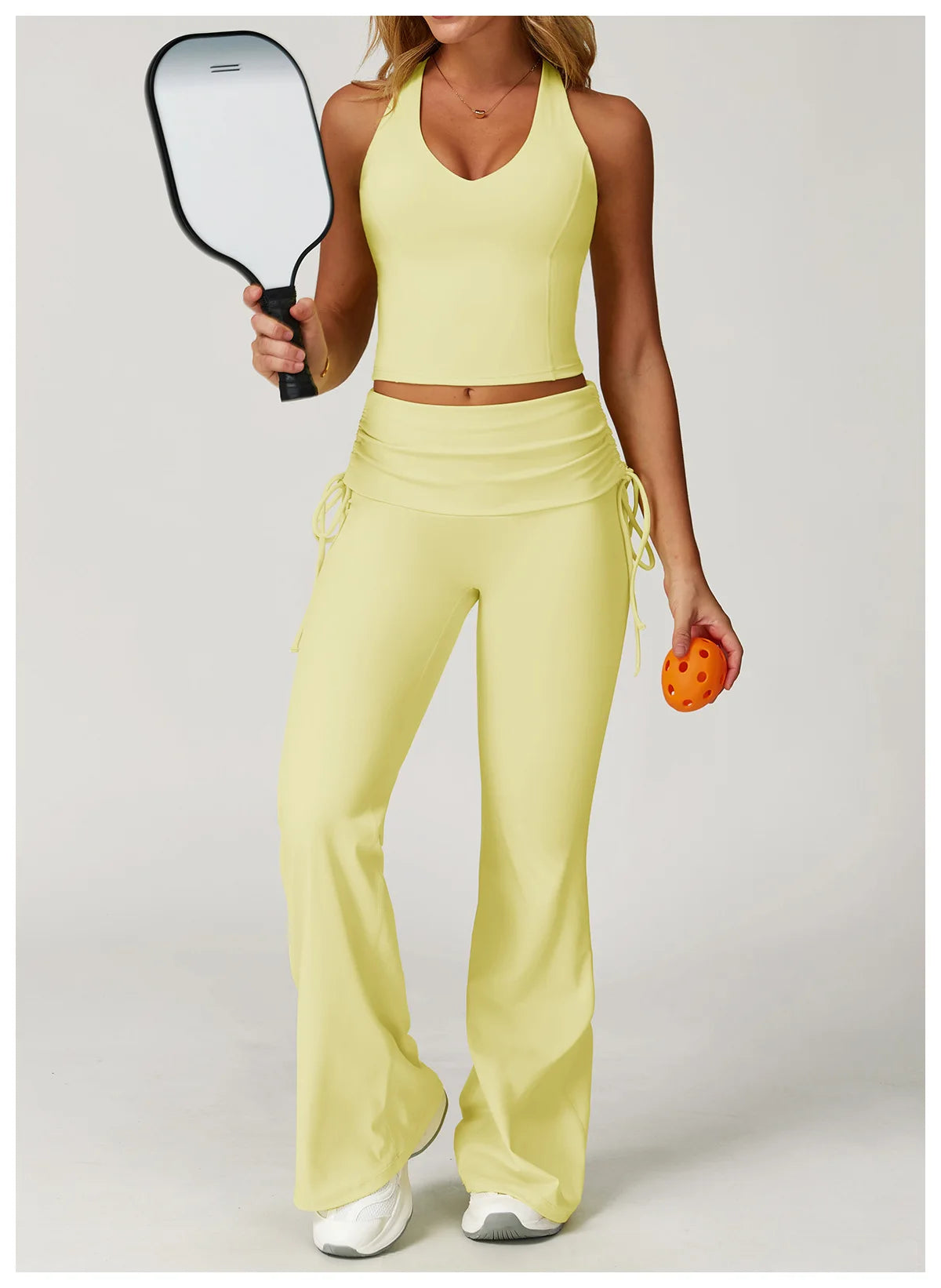 5 Colors S-XL Cross-Border Foldable High-Waisted Tummy Control Ruched Butt-Lifting Flared Pants Nude-Feel Wide-Leg Slimming Long Drawstring Outdoor Sport Activities Pants