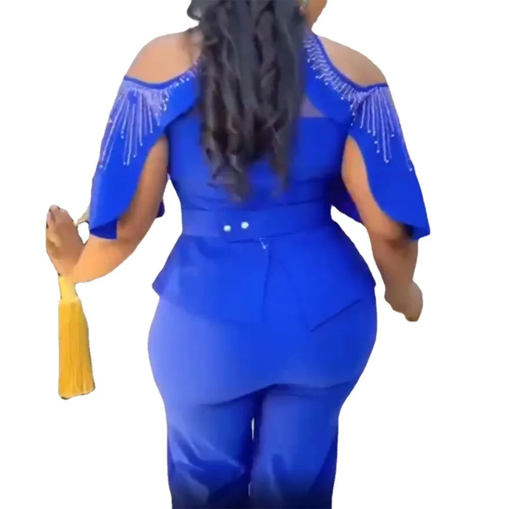 NEW Arrivals 2 Pcs Set 4 Colors African Women Tops and Pants Plus Size Fashion Casual Suit Europe America Suits Elegant Office Lady Clothing for Wedding Guest Birthday Evening Prom Party African Ladies Luxury Apparel Supplies