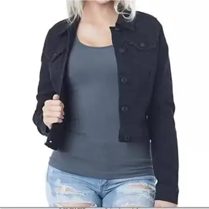 White/Blue/Black Color S-3XL Turned Collar Solid Color Single Breasted Women's Autumn Spring Streetwear Fashion Denim Short Coat Mini Jeans Jackets Women Casual Clothing Supplies.