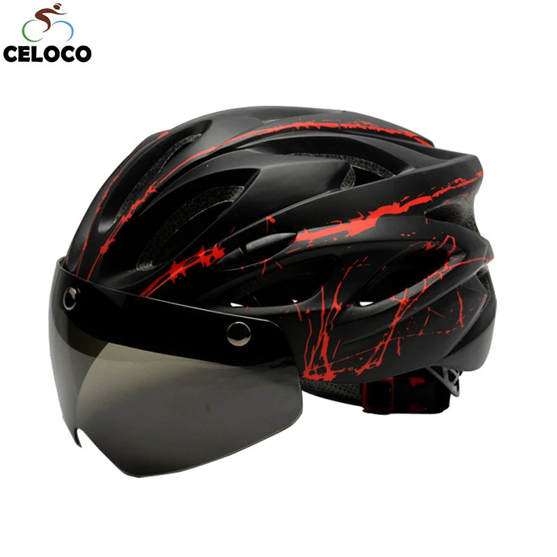 Hot Sale Black Goggles Bicycle Helmet Ultralight Pattern Bike Helmet Riding Mountain Road Bike Integrally Molded Cycling Helmets